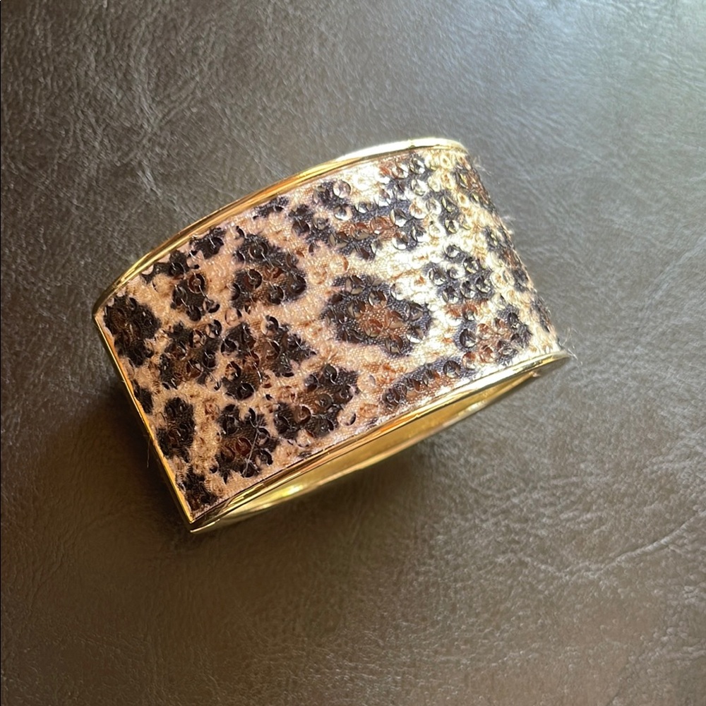 Leopard Print Gold Cuff Bracelet - Picture 1 of 7